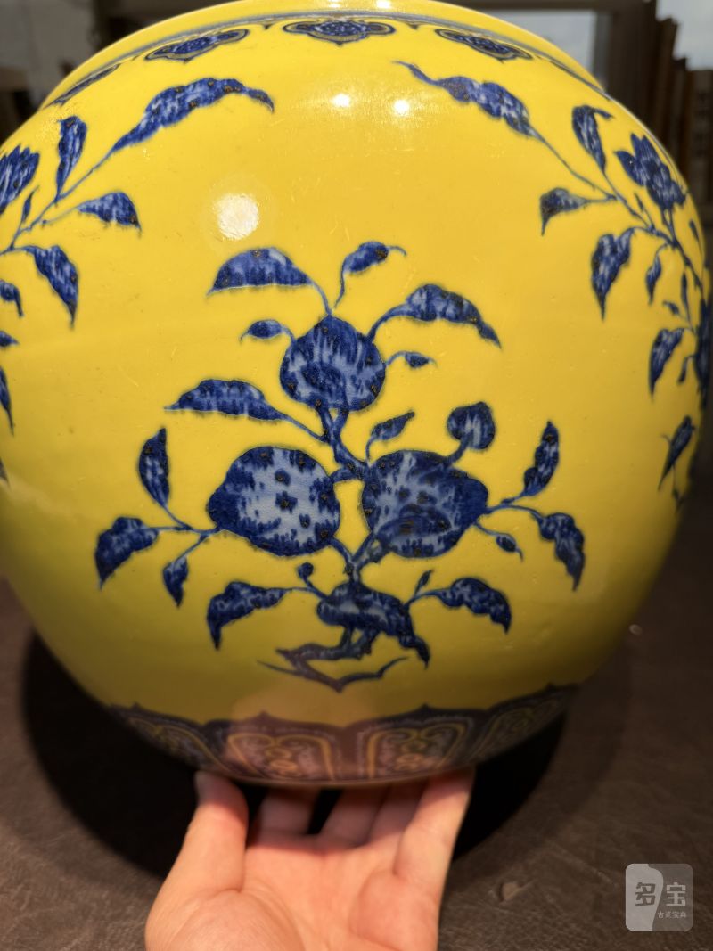 清乾隆 黄地青花折枝花卉纹缸 - 图8